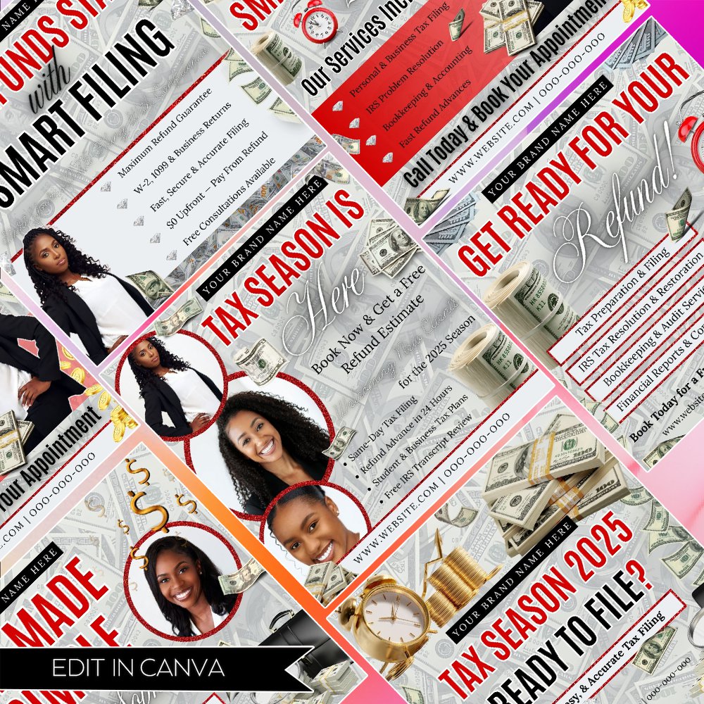 tax prep templates tax preparation flyer canva tax bundle tax business marketing financial flyer editable tax template tax checklist small business marketing tax season tools 15 page canva template