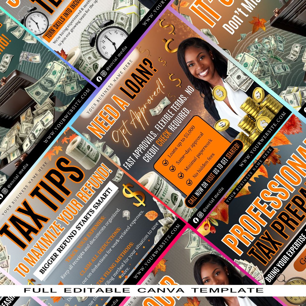 tax prep templates tax preparation flyer canva tax bundle tax business marketing financial flyer editable tax template tax checklist small business marketing tax season tools 15 page canva template