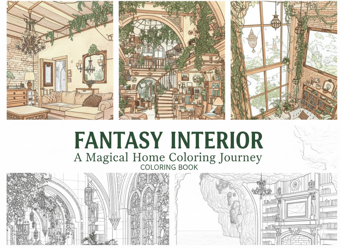Design Your Dream Haven: Fantasy Interior Coloring Book – 20 Printable ...
