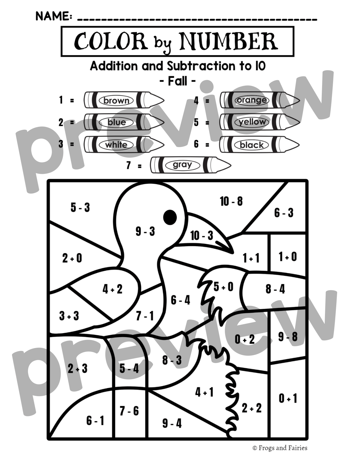 Fall Color by Addition and Subtraction to 10