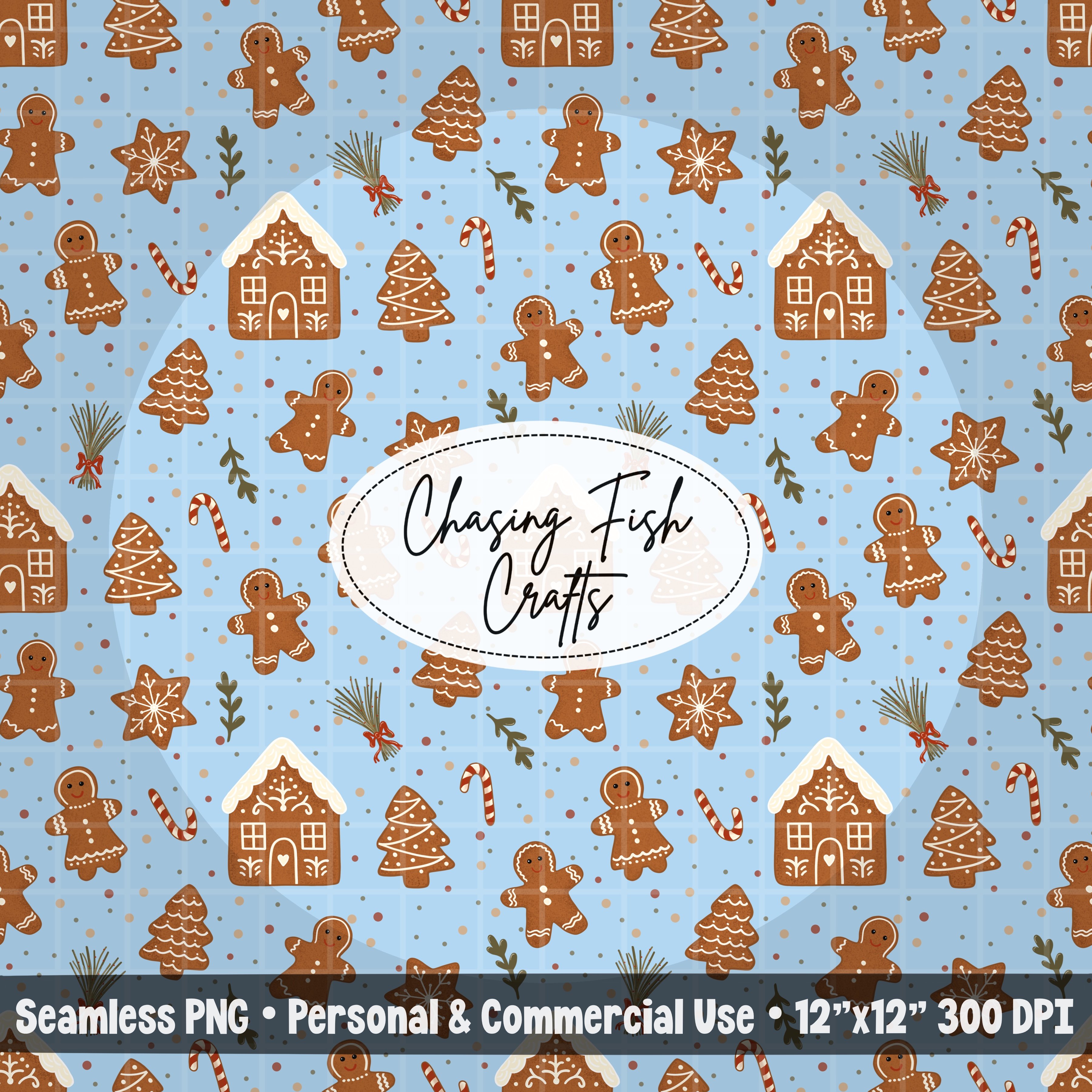 Gingerbread Christmas Cookies Blue Hand-drawn Seamless Pattern: Festive ...