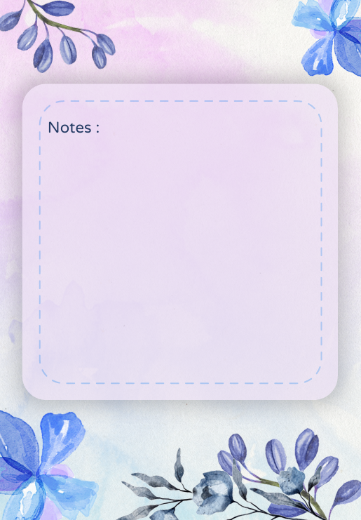 "Notes page from blue and purple watercolor floral journal with lined space for free writing, thoughts, and reflections – soft, dreamy design."