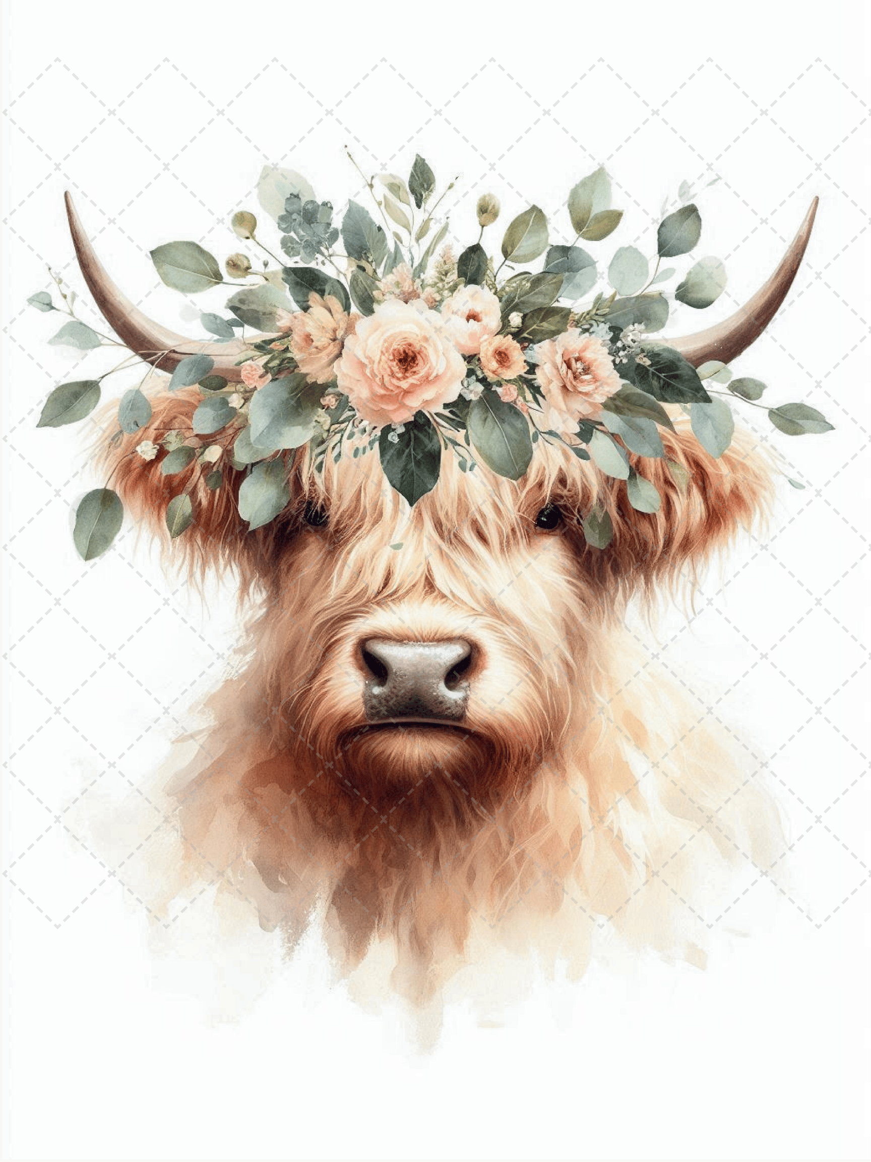 Boho Farmhouse Cow Print with Floral Crown Poster - Payhip