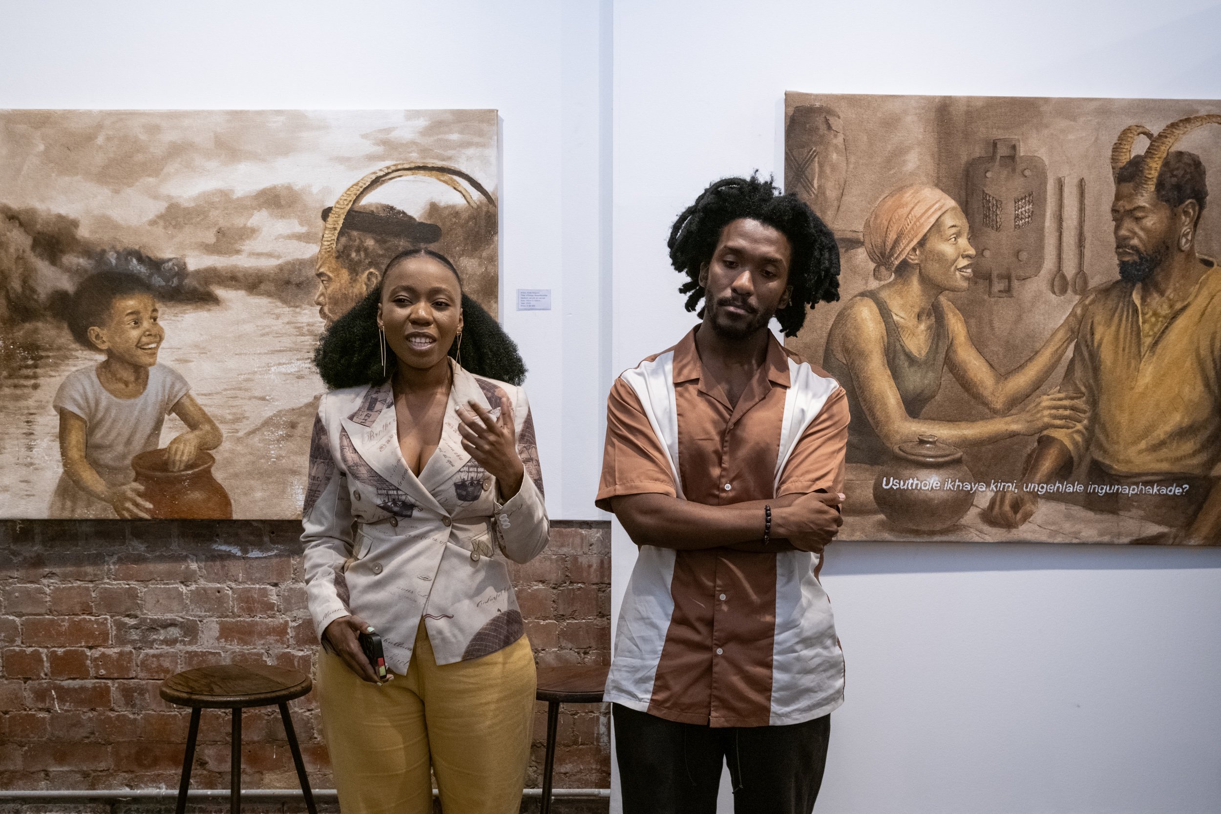 Opening night for an exhibition by Ande Magoso and Mbali Malimela