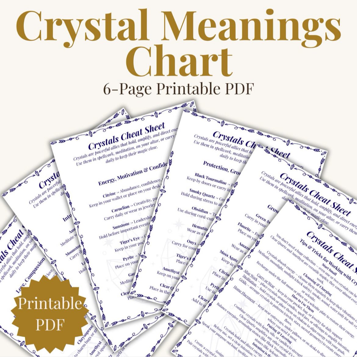 Crystal Meanings Chart (6 Pages) | Printable Crystal Cheat Sheet Guide ...