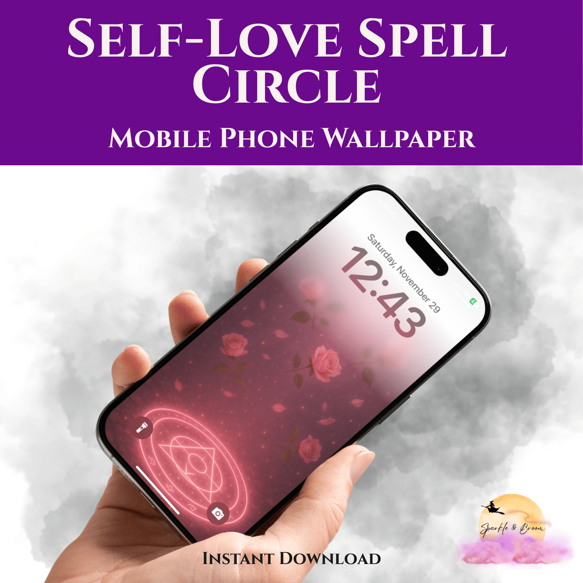 Spell Phone Self-Love Spell Circle Phone Wallpaper | Pink Witchy Lock Screen - Payhip