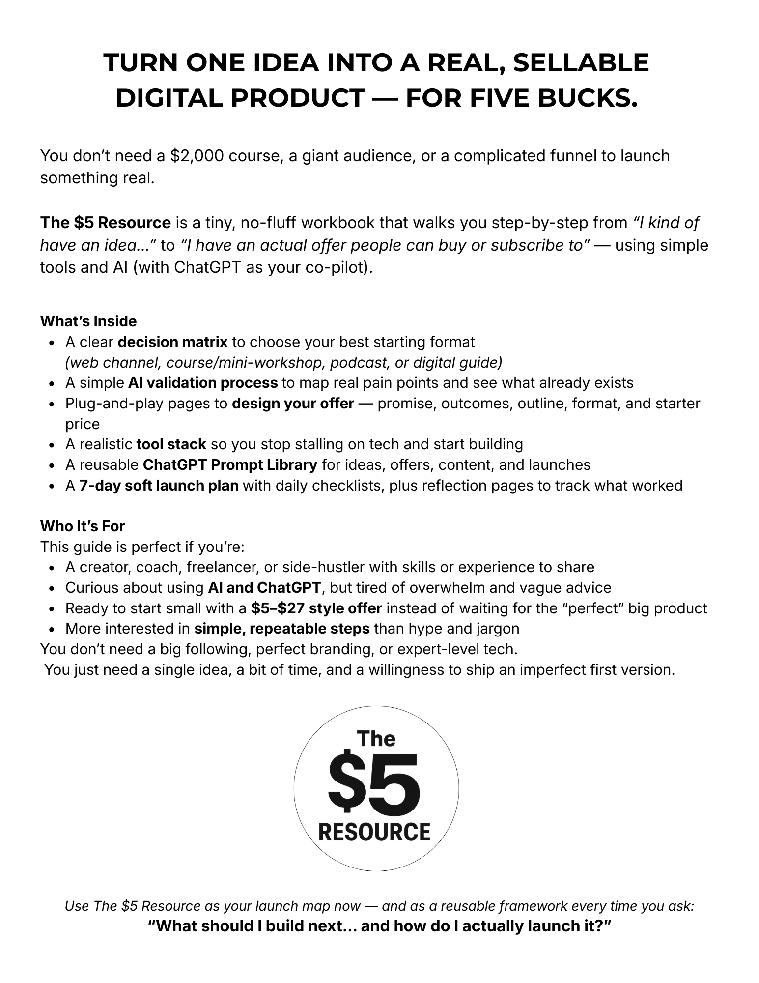 The $5 Resource: AI Launch Guide for Your First Digital Product - Payhip