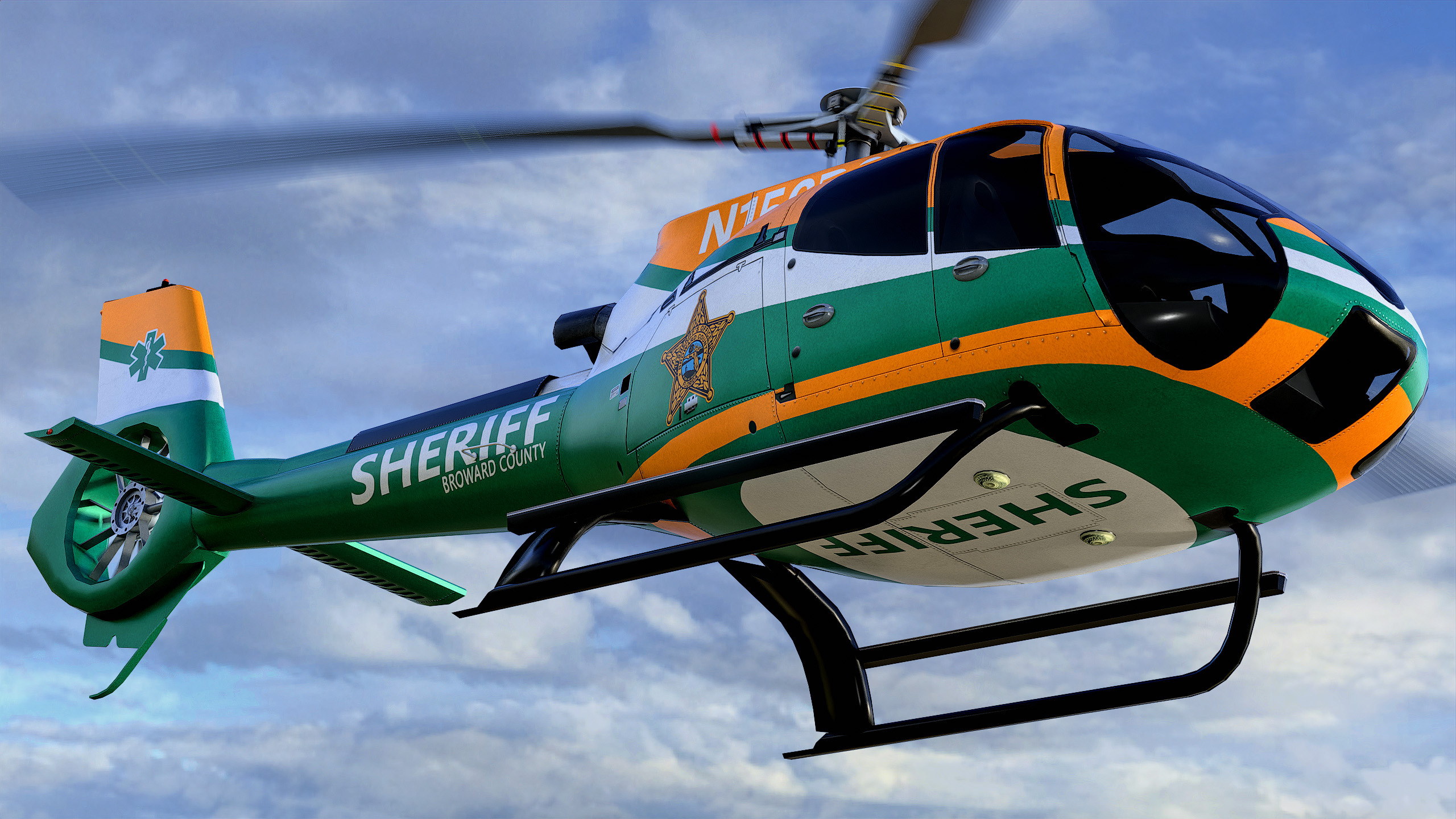 Animated Airbus H130 Helicopter 9 - Broward County Sheriff - Lowpoly LOD PBR