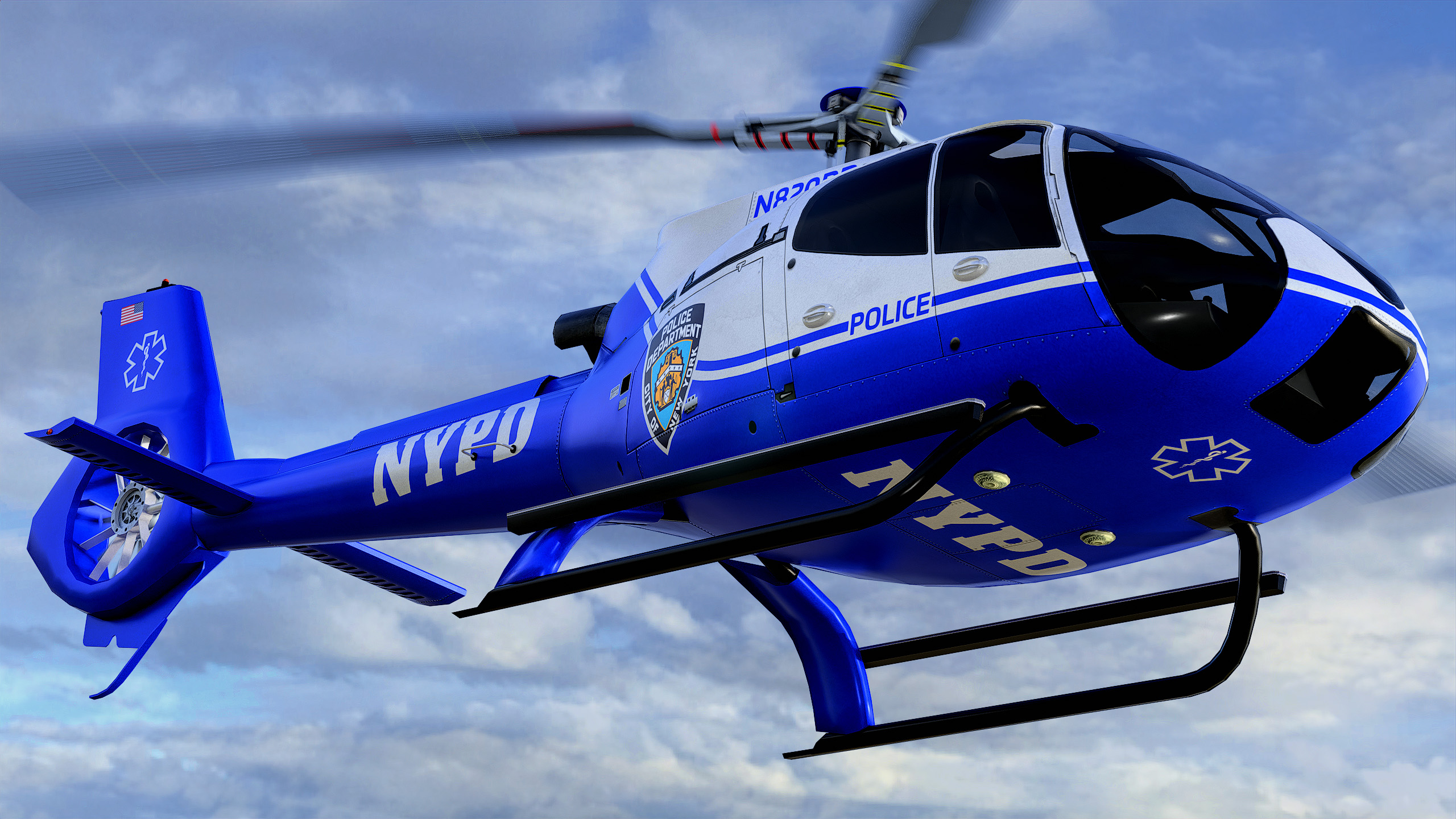Animated Airbus H130 Helicopter 8 - NYPD - Lowpoly LOD PBR