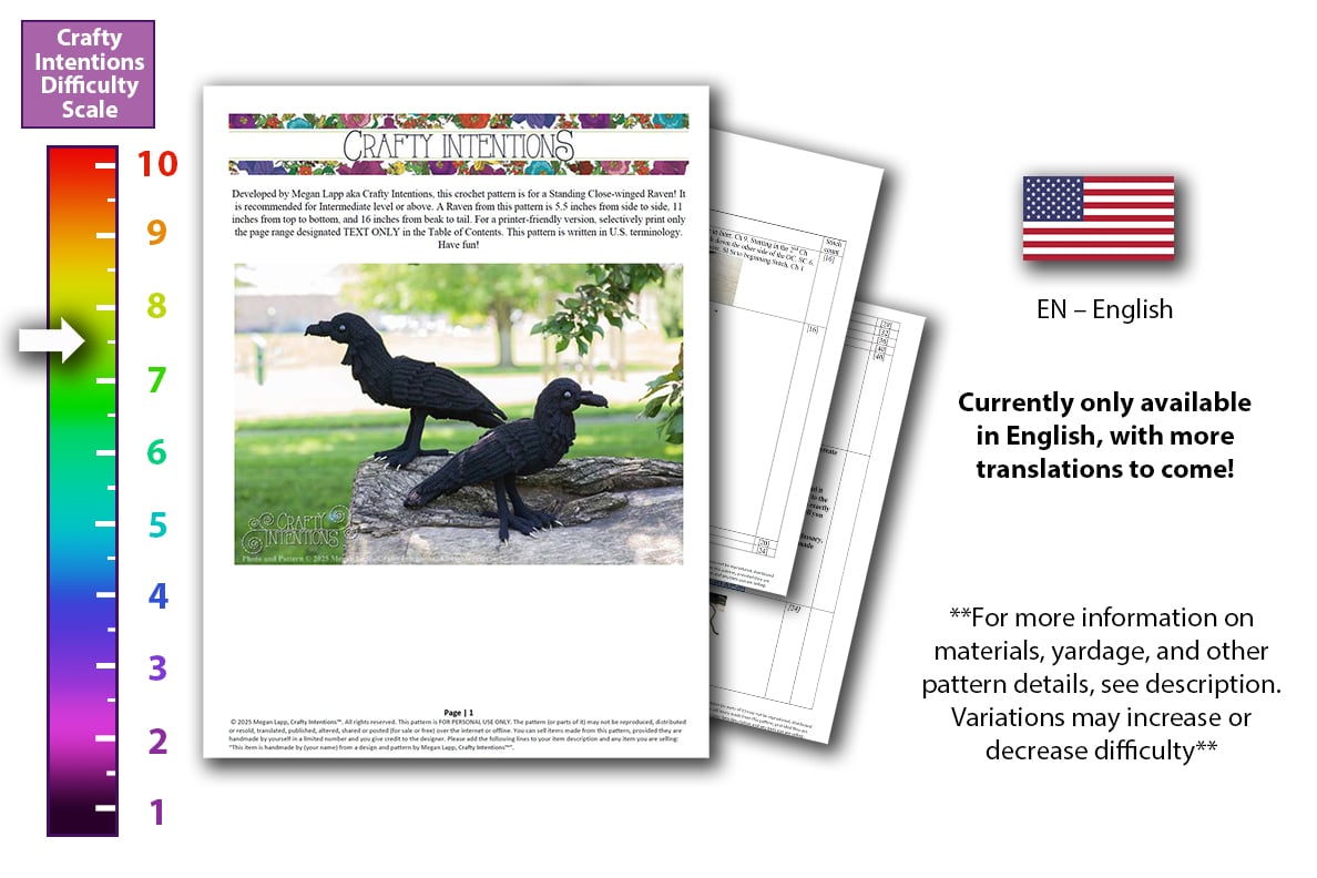 Standing Raven Crochet Pattern by Crafty Intentions Downloadable