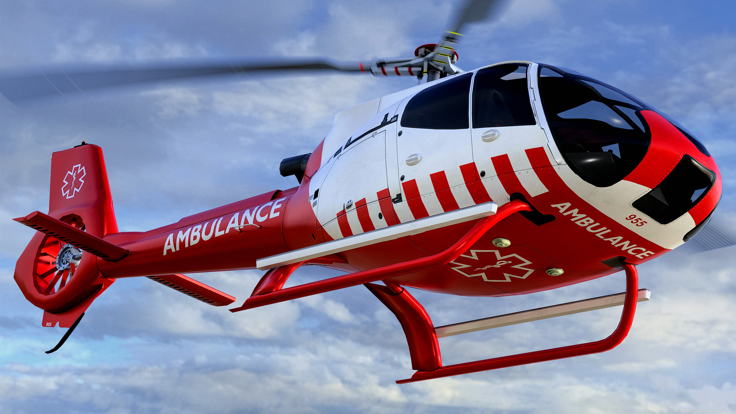 Animated Airbus H130 Helicopter 17 - Ambulance - Lowpoly LOD PBR