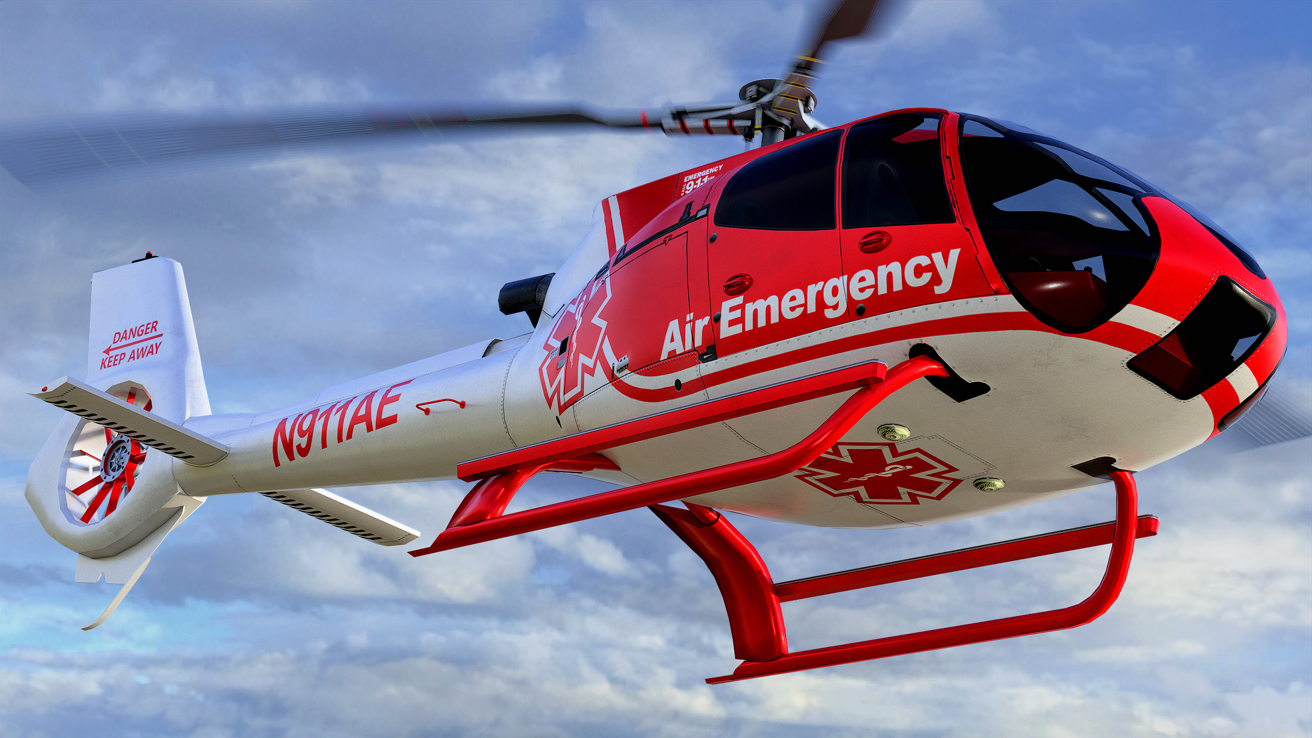 Animated Airbus H130 Helicopter 15 - Air Emergency - Lowpoly LOD PBR