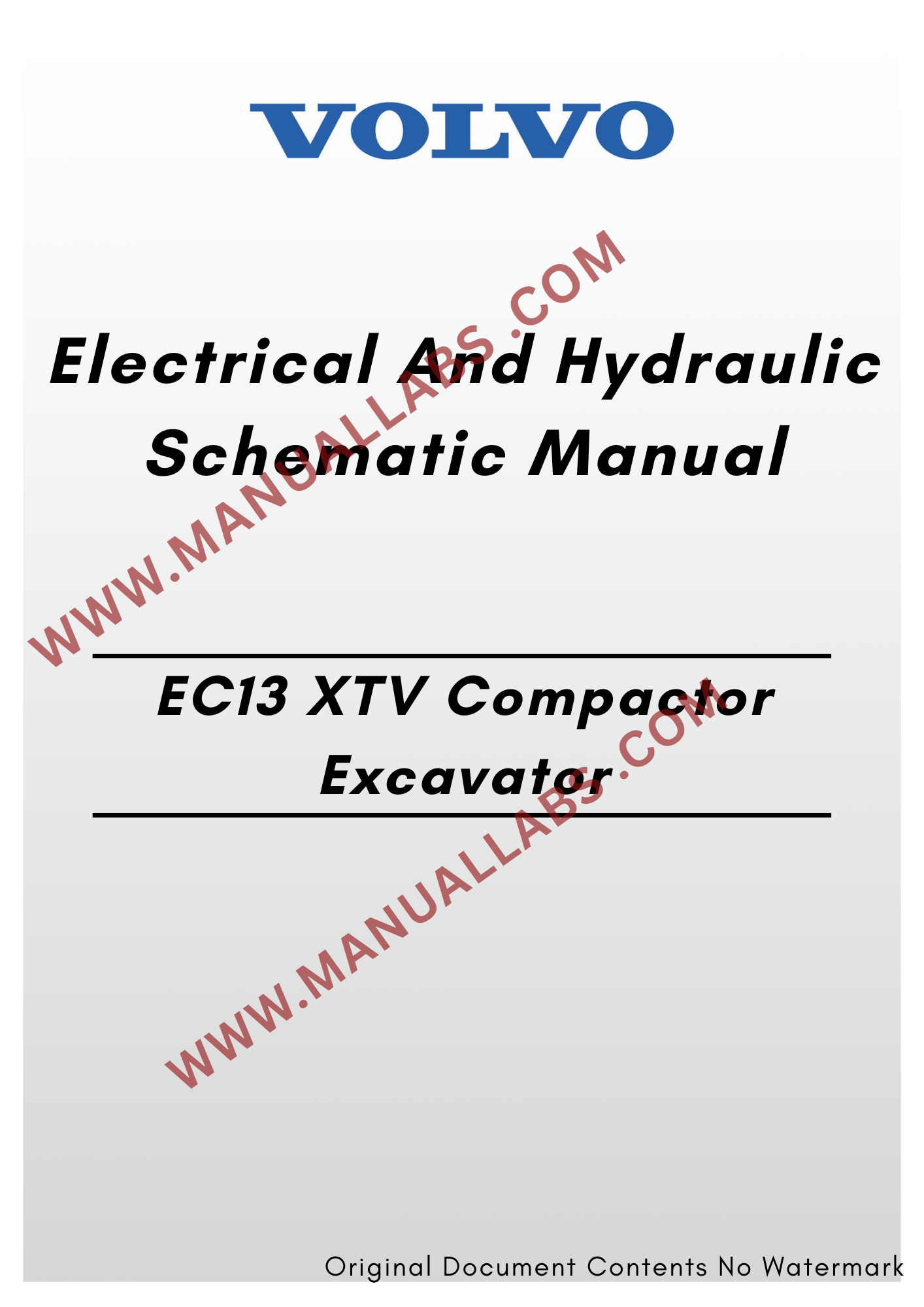Volvo EC13 XTV Compactor Excavator Electrical And Hydraulic Schematic ...