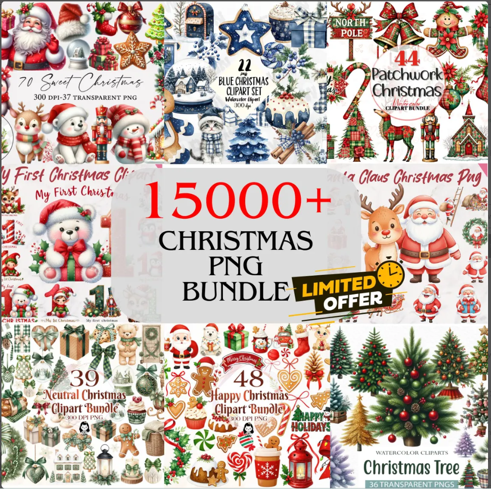 15000+ Christmas PNG Clipart Bundle, Holiday Digital Download
