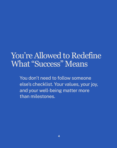 "Third page of Gentle Reminders journal with affirming message Youre Allowed to Redefine What Success Means and supportive text about following your own values and joy – soft, comforting design for self-compassion and emotional healing."