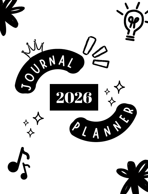 "Cover of MY JOURNAL 2026 PLANNER printable journal with minimalist typography reading MY, JOURNAL, 2026, and PLANNER stacked vertically – clean aesthetic design for yearly planning, daily reflection, and personal growth."