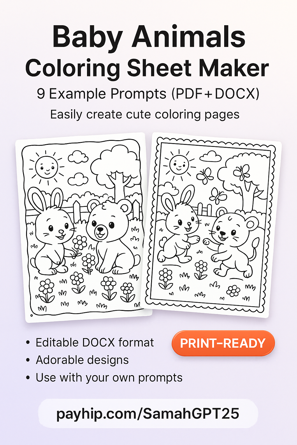 Baby Animals Coloring Sheet Maker – 9 Example Prompts (PDF + DOCX)