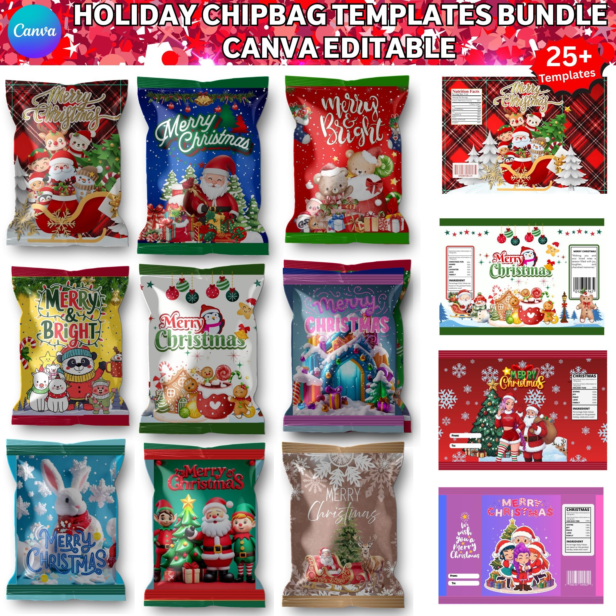 Holiday Chip Bag Templates Bundle Canva Editable - Payhip