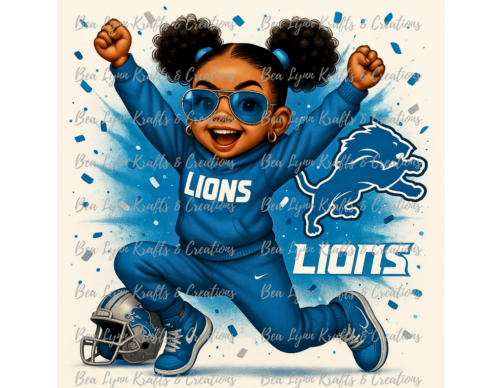 Detroit Lions Celebration Girl PNG Cute 3D Cartoon Football Fan — free download