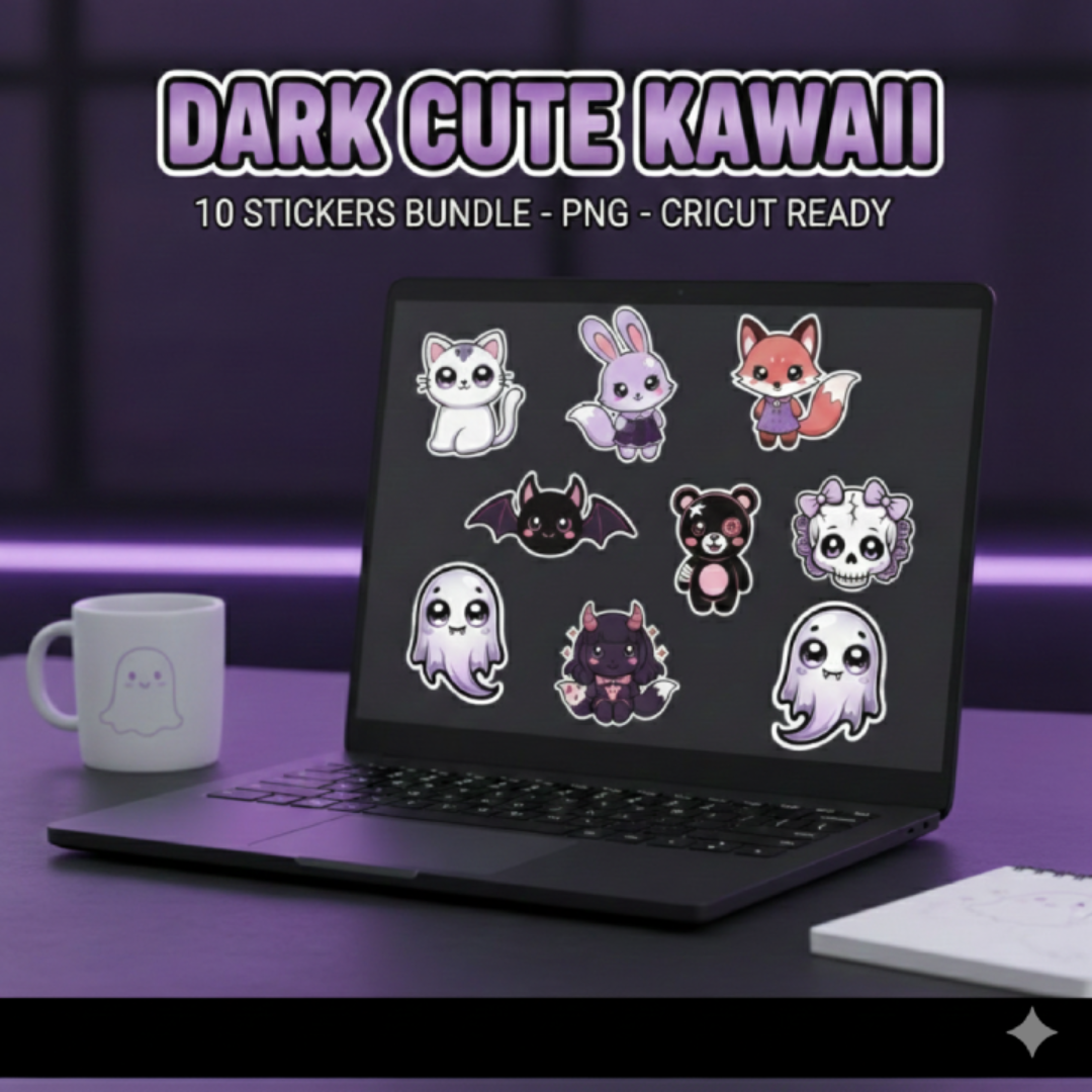 PREMIUM Dark Cute Kawaii STICKER Bundle [10x PNG 300 DPI] | Commercial ...