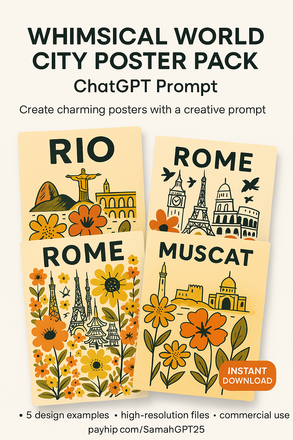 Whimsical World City Poster Pack- ChatGPT Prompt