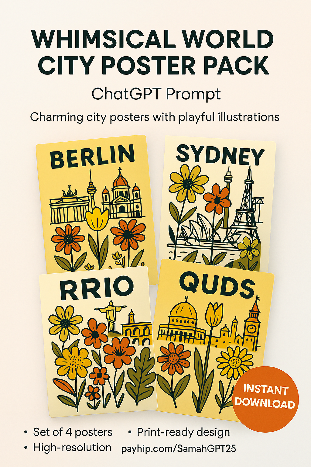 Whimsical World City Poster Pack- ChatGPT Prompt