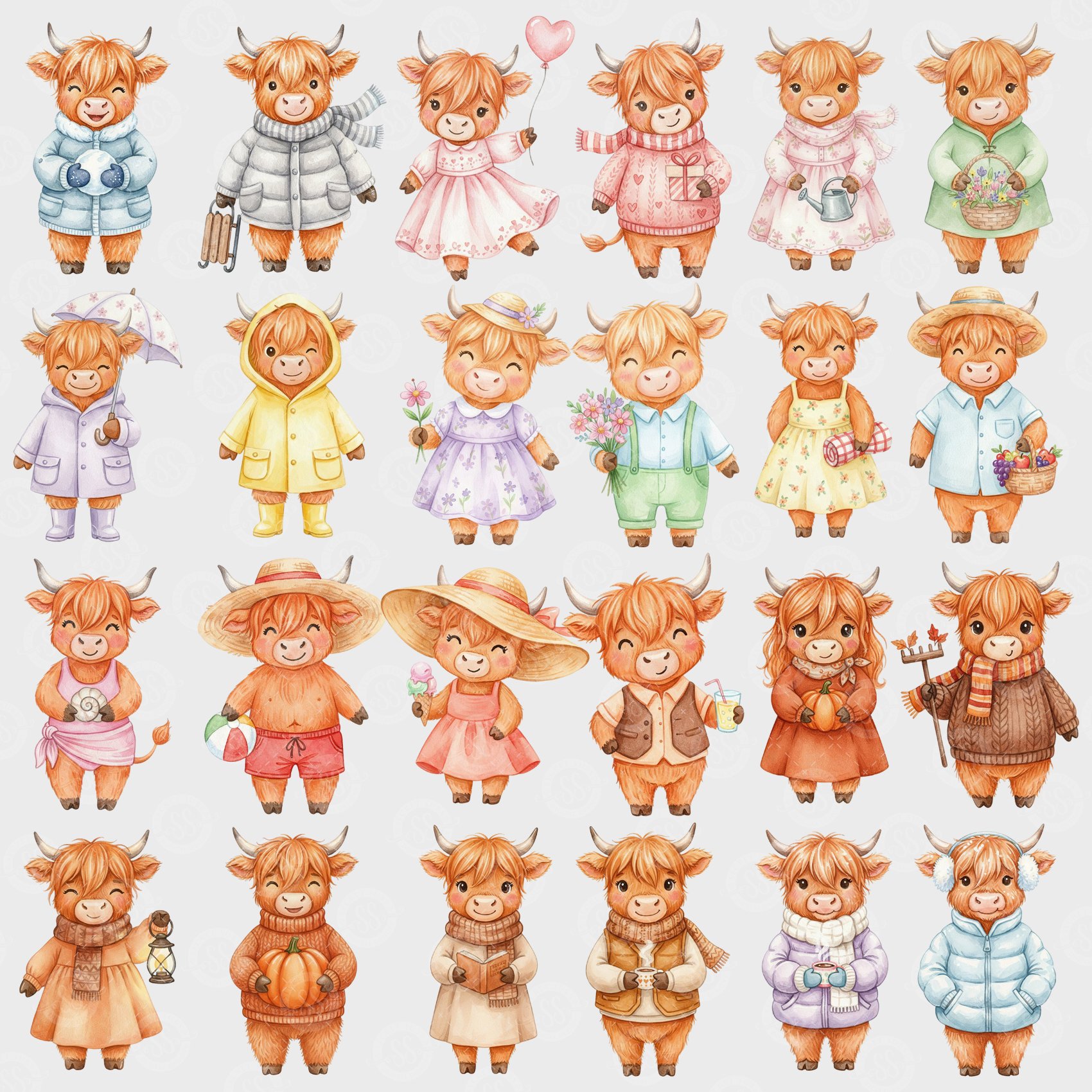 Seasonal Highland Cow Clip Art Bundle (36 Files) - Payhip