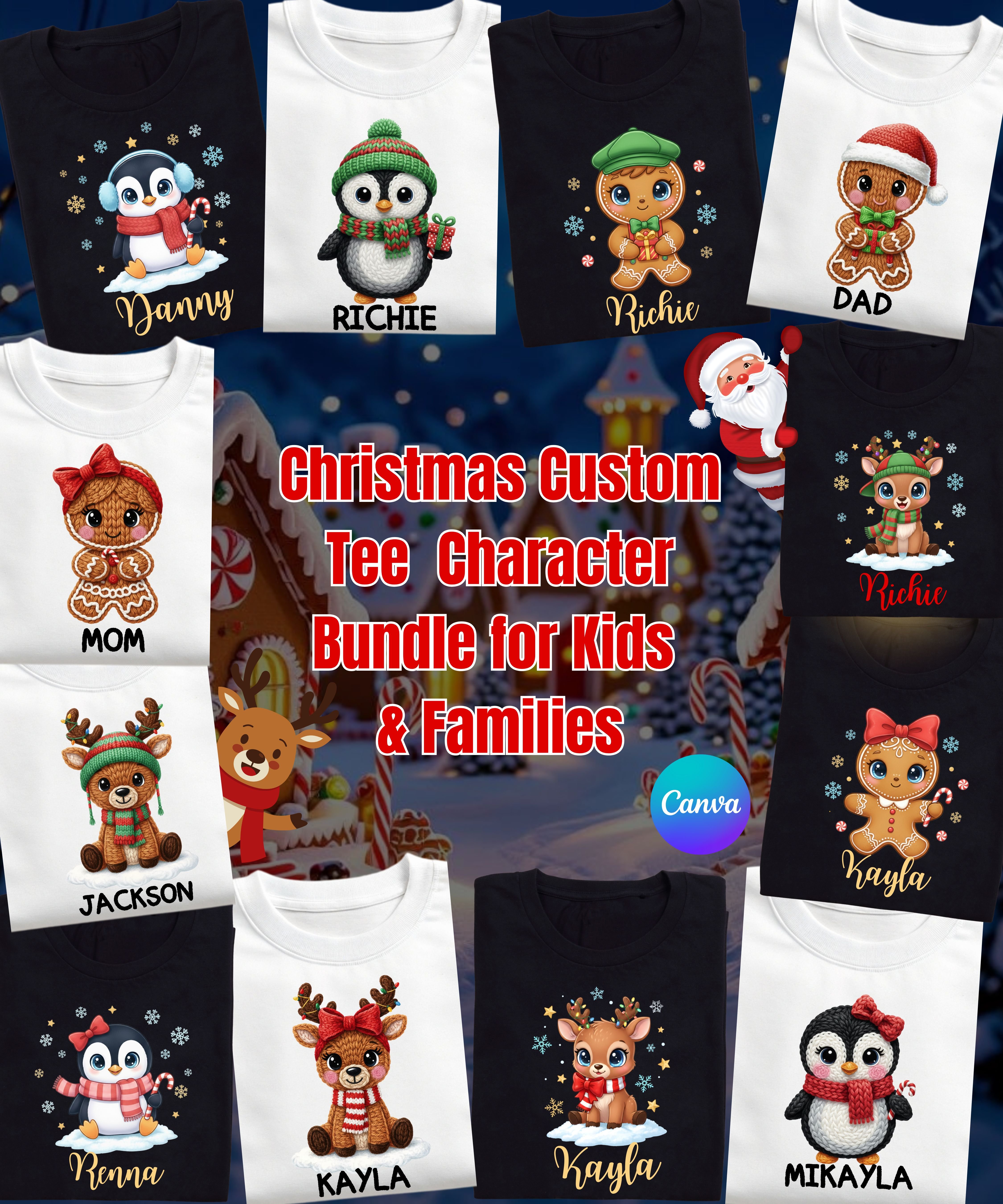 Custom Name Christmas Characters Template Bundle for Kids & Family ...