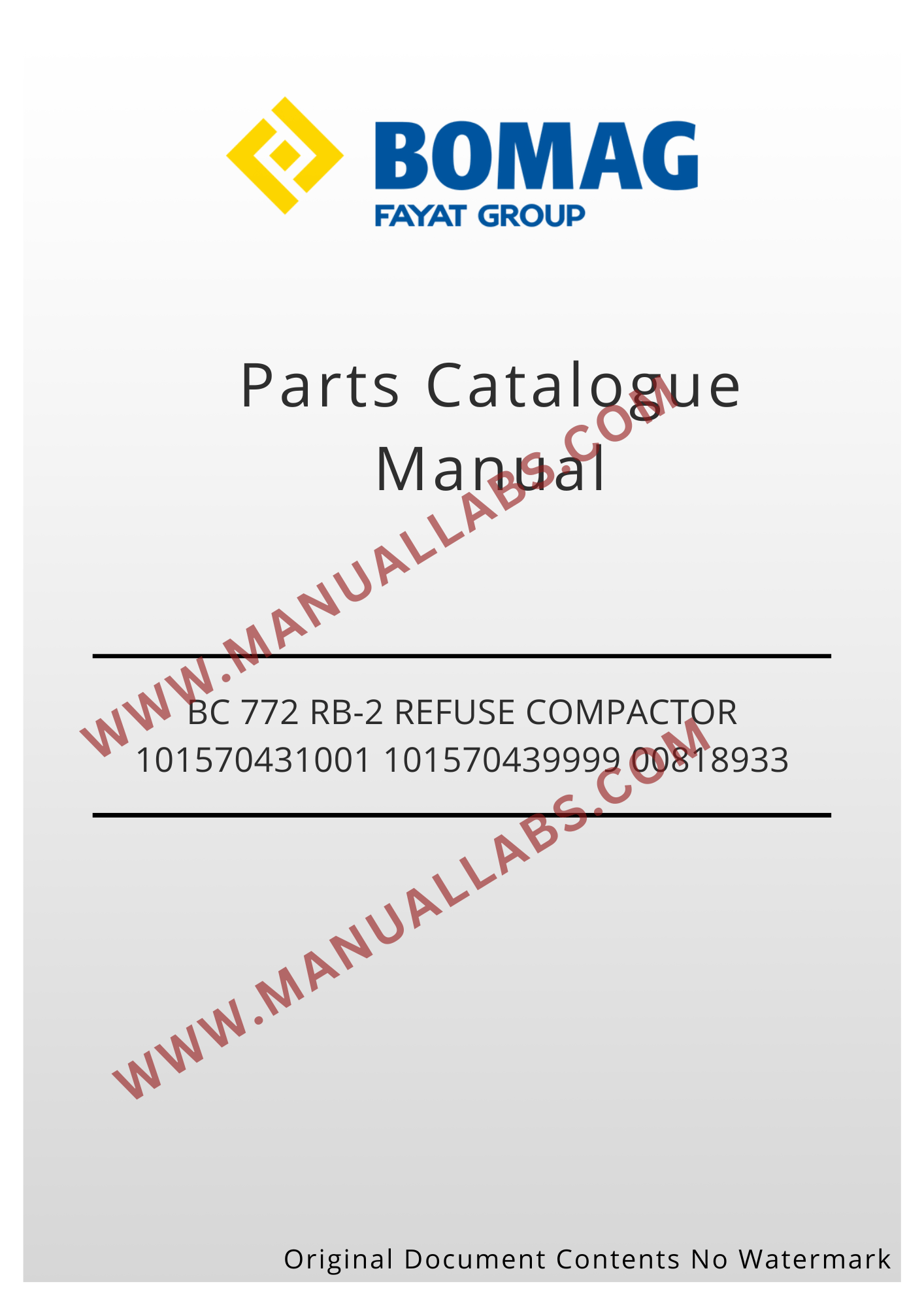 BOMAG BC 772 RB-2 Refuse Compactor 101570431001 101570439999 00818933 ...