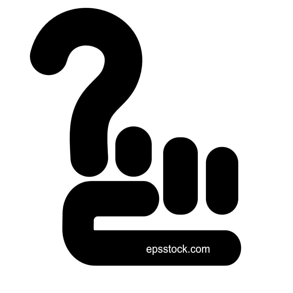 a hand in a fist with an extended index finger pointing a question mark