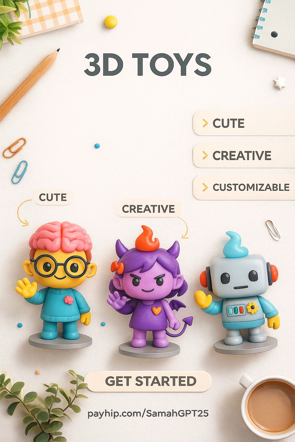 Adorable 3D Emoji Toy Maker - Create Unlimited Cute 3D Characters with ChatGPT (Prompt + Examples)