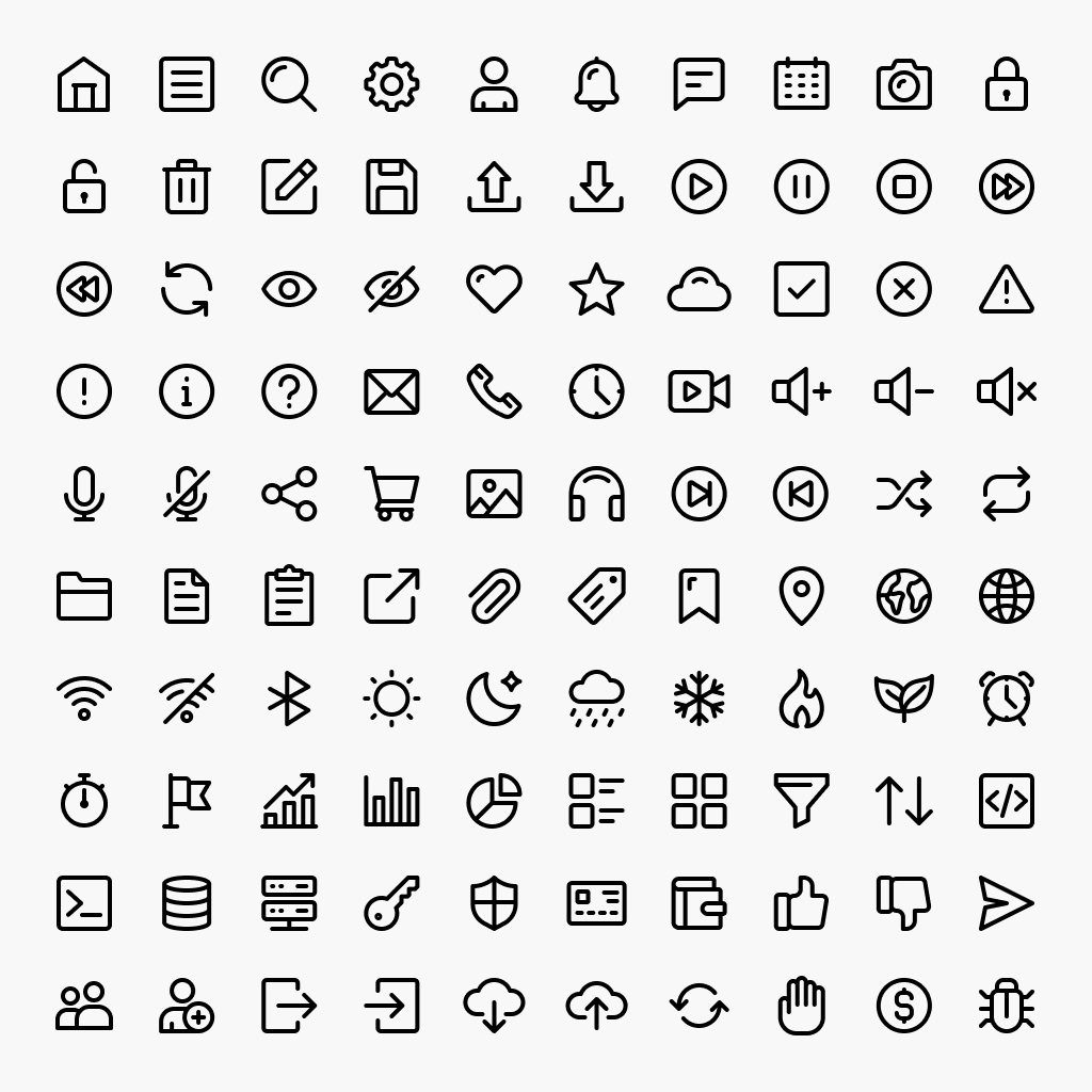 Free basic UI icons in thick bold style for dashboards and UI design.