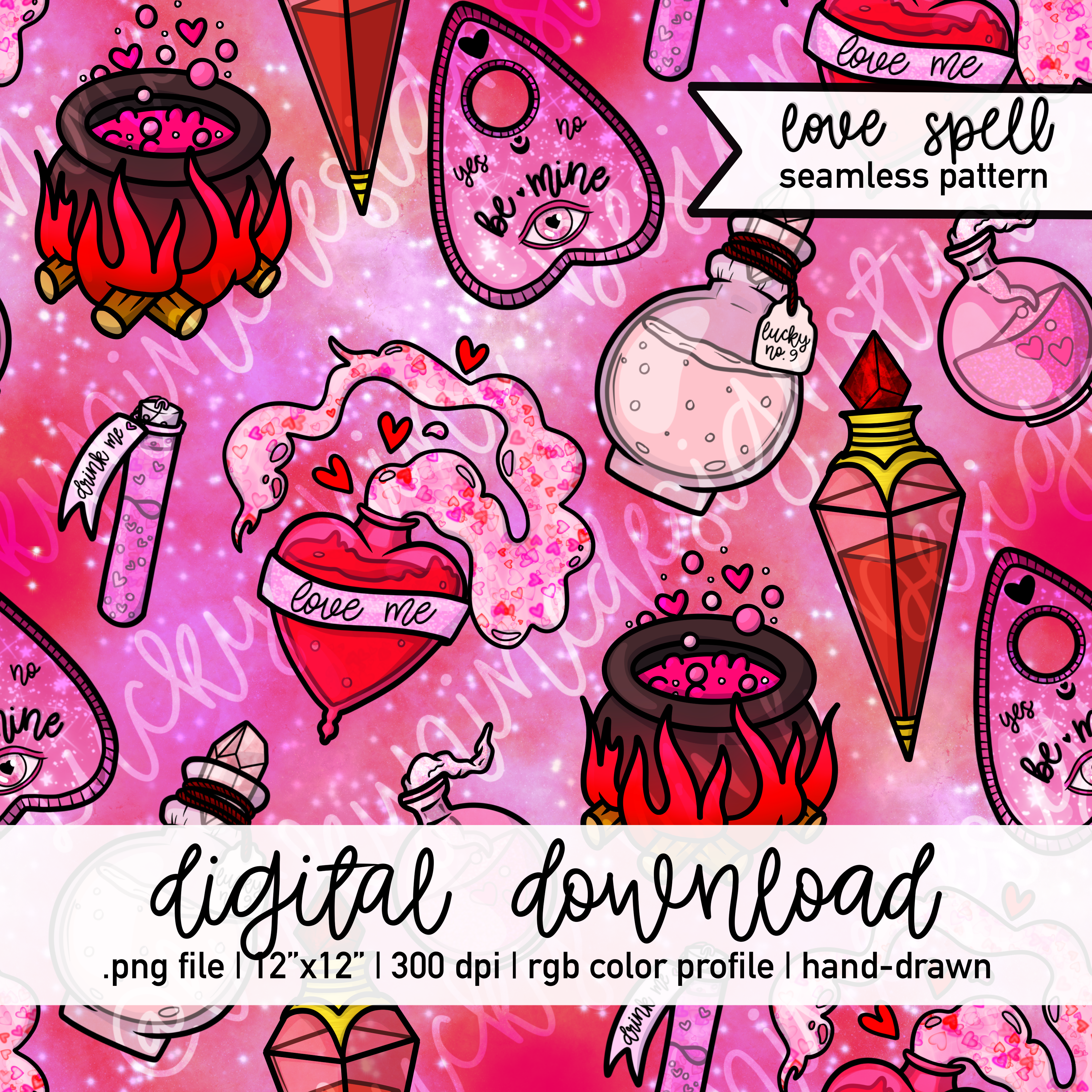 Spell Design Pattern Love Spell Seamless Pattern PNG Files | Commercial Use Available ...