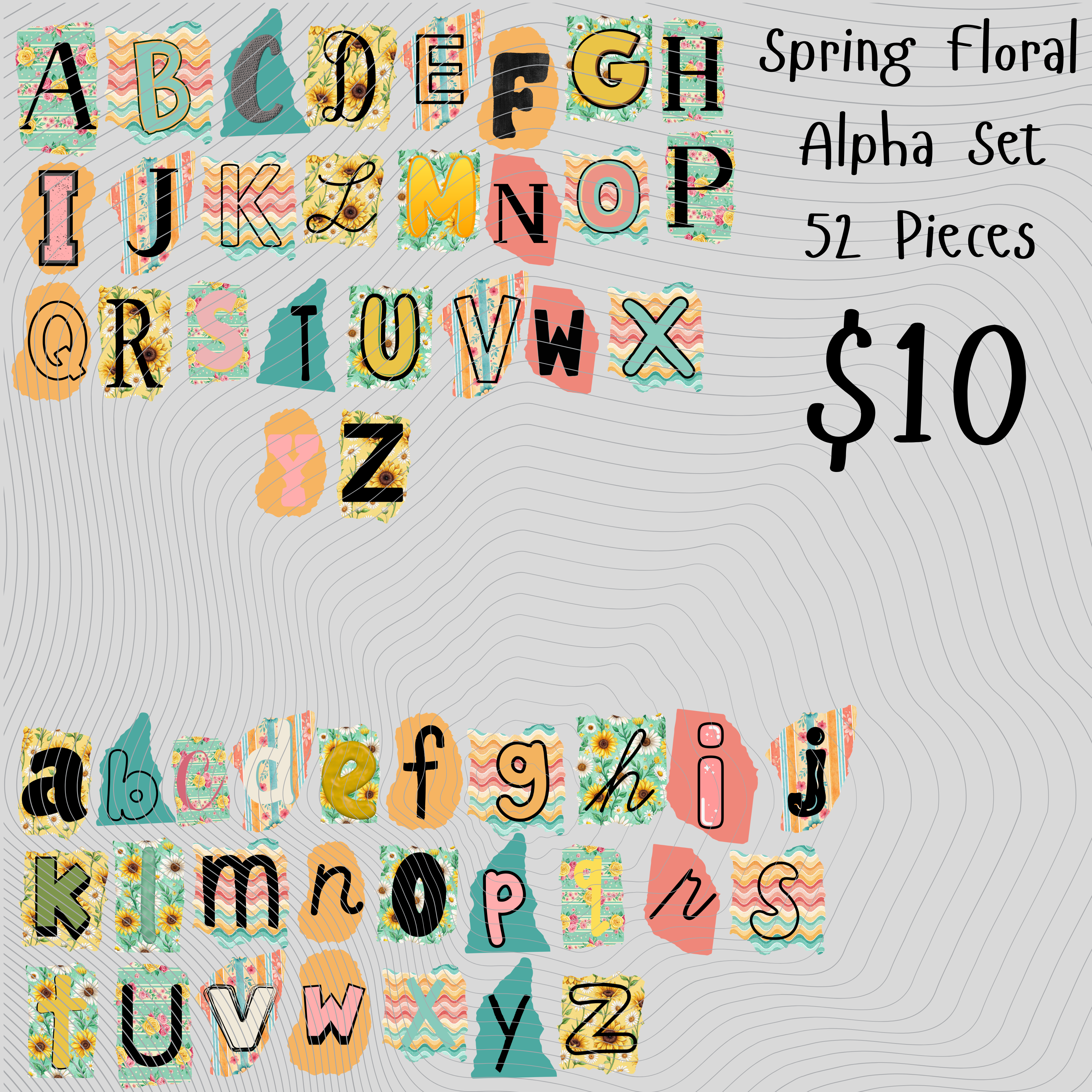 Spring Floral Torn Paper Alpha - Payhip