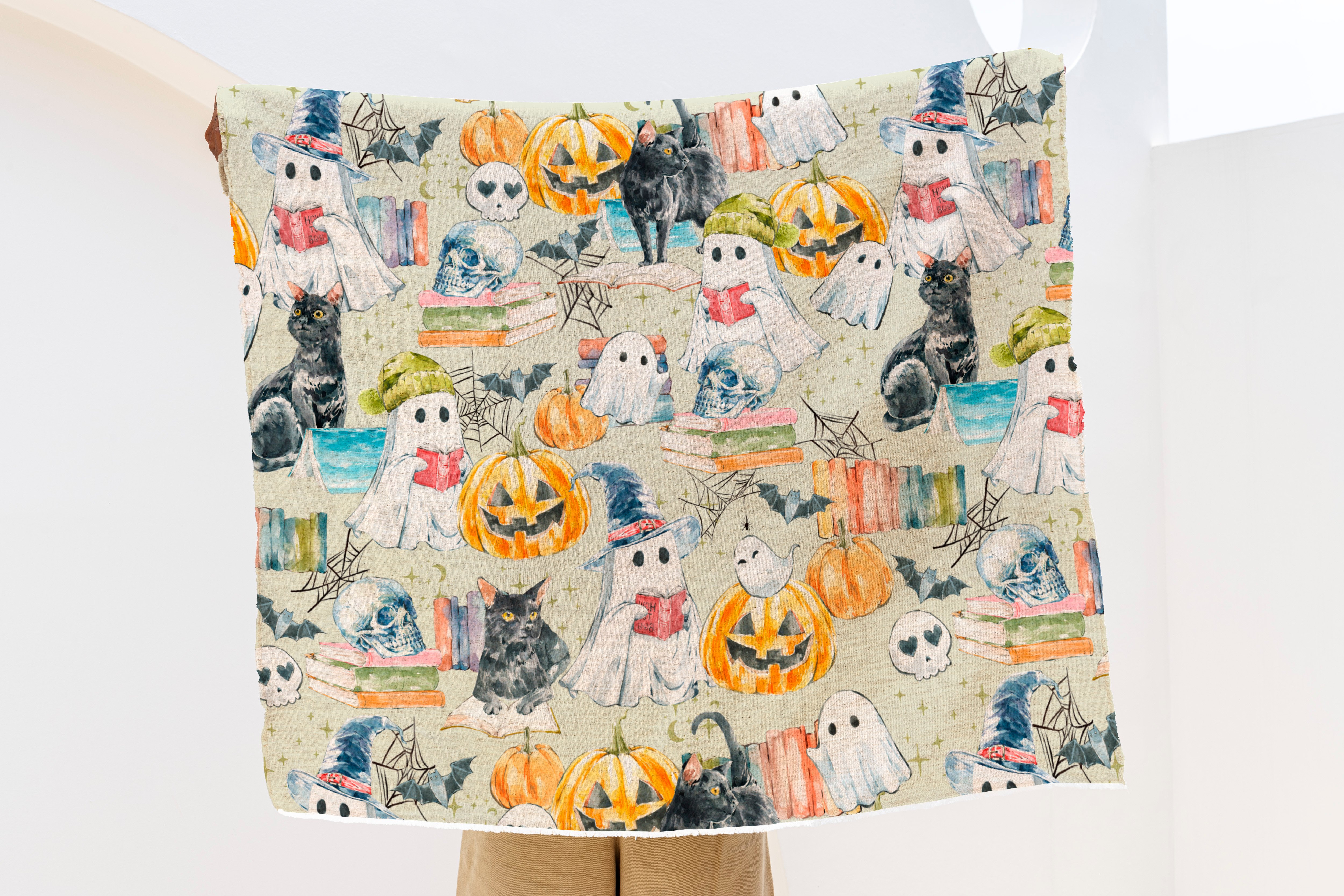 hand painted halloween black cat boho bookish book lovers pumpkin ghost janiel hsieh red glitter