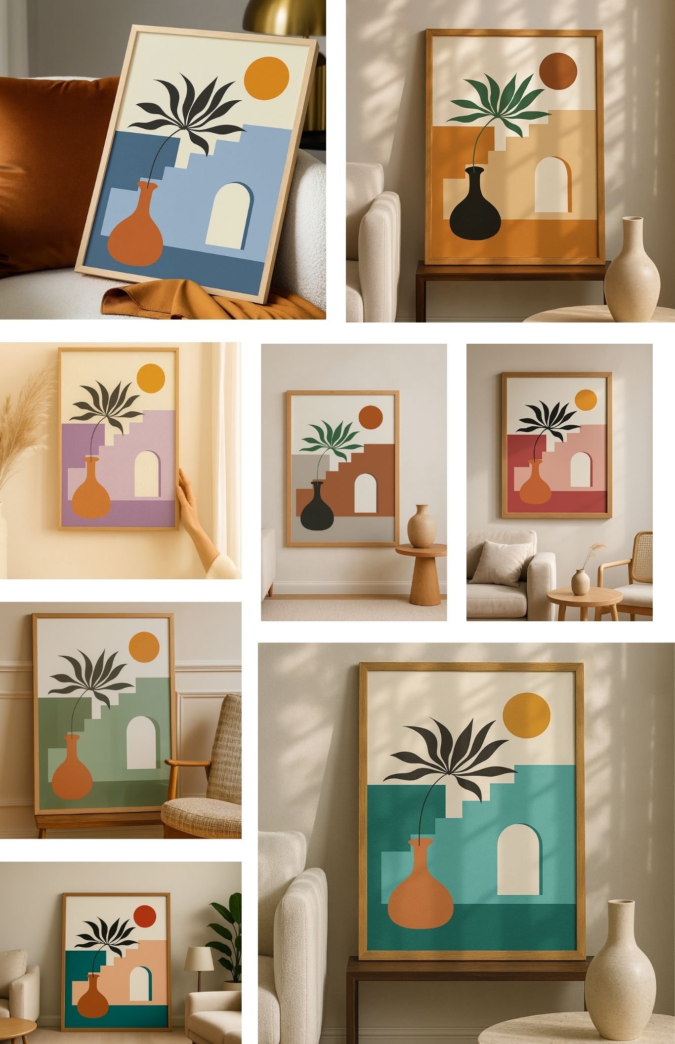 View of Abstract Botanical Vase Wall Art – Minimalist Modern Geometric Print ...