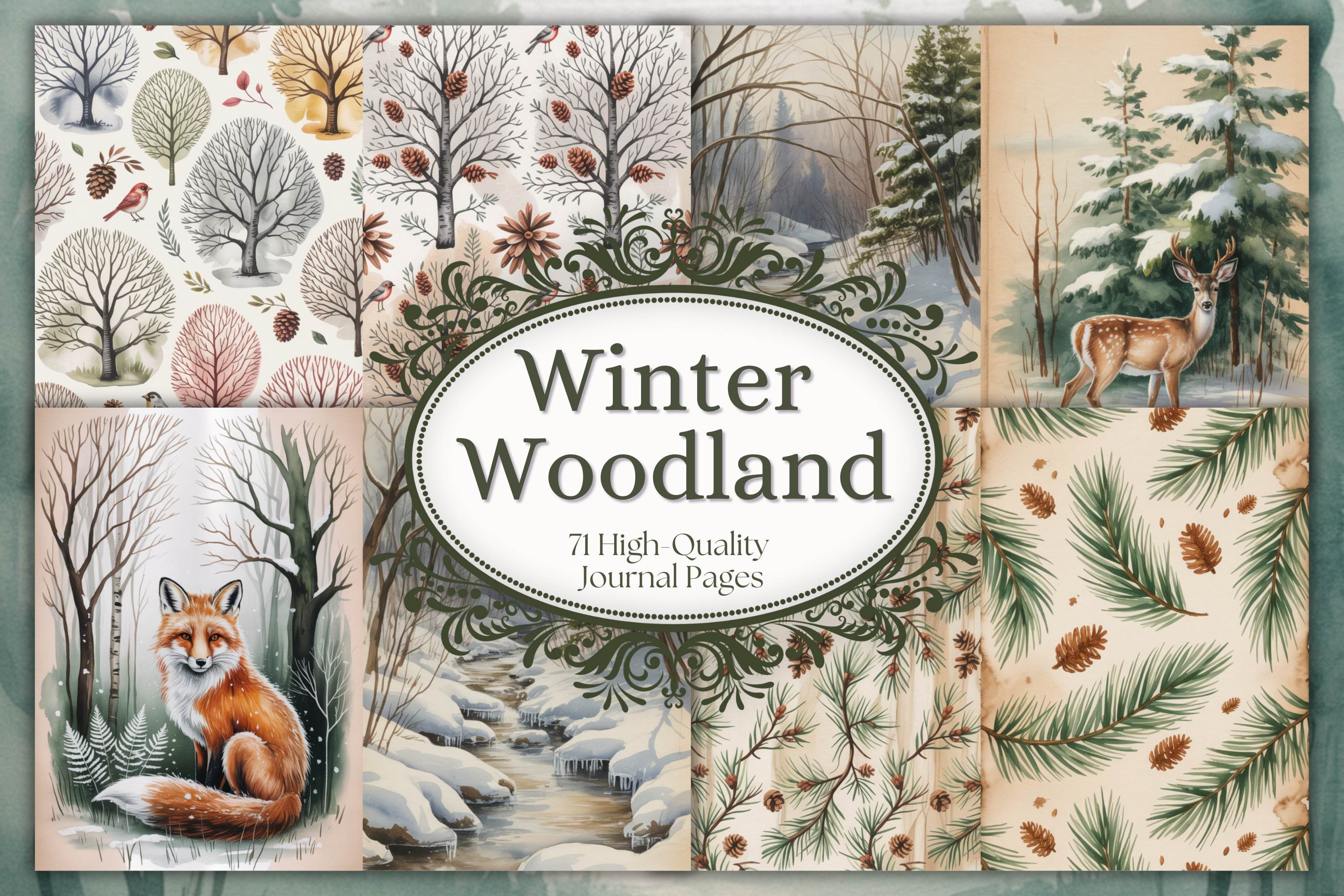 Winter Woodland — 71 Cozy Watercolor Junk Journal Pages