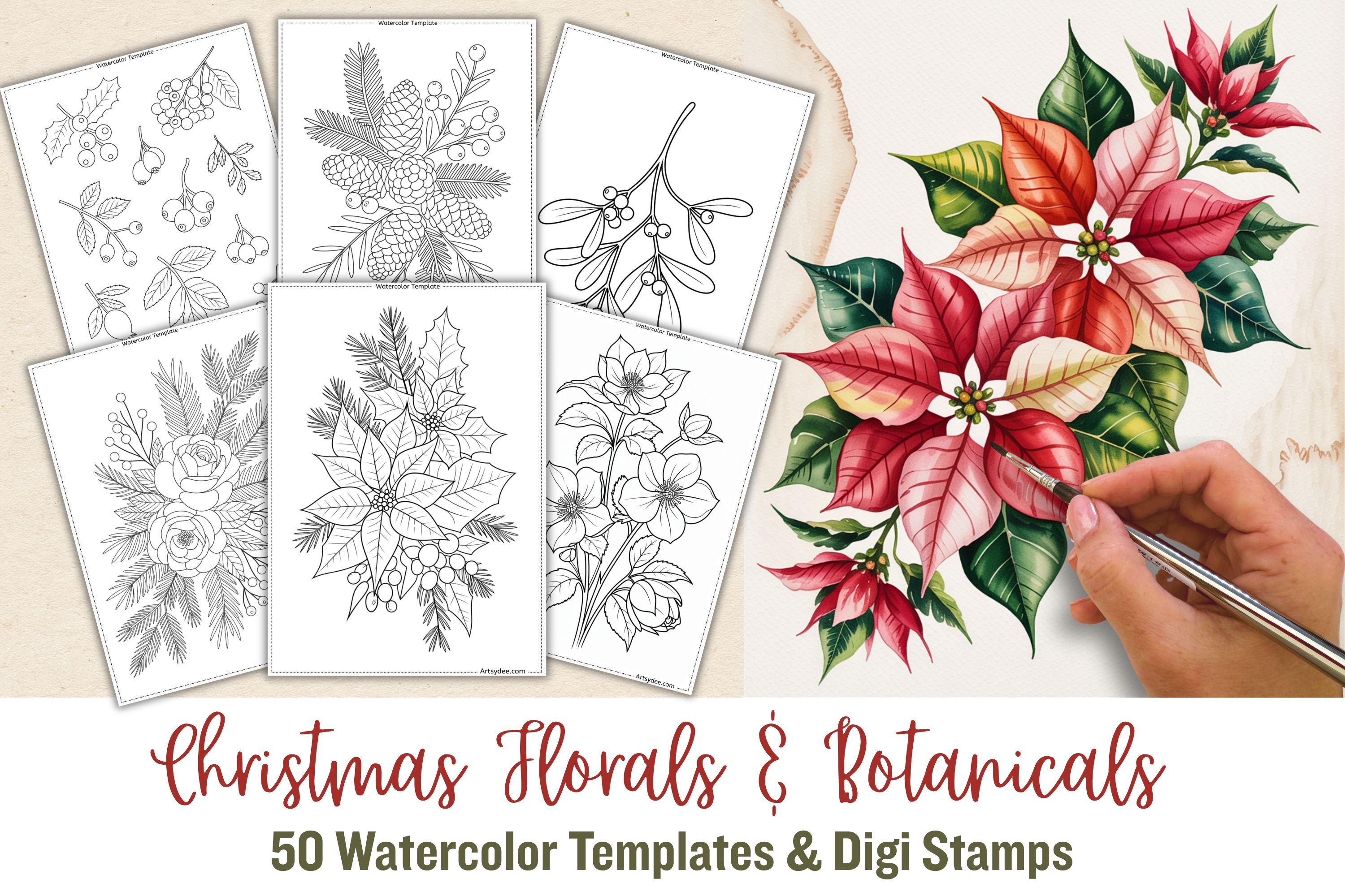 Christmas Florals & Botanicals Watercolour Templates