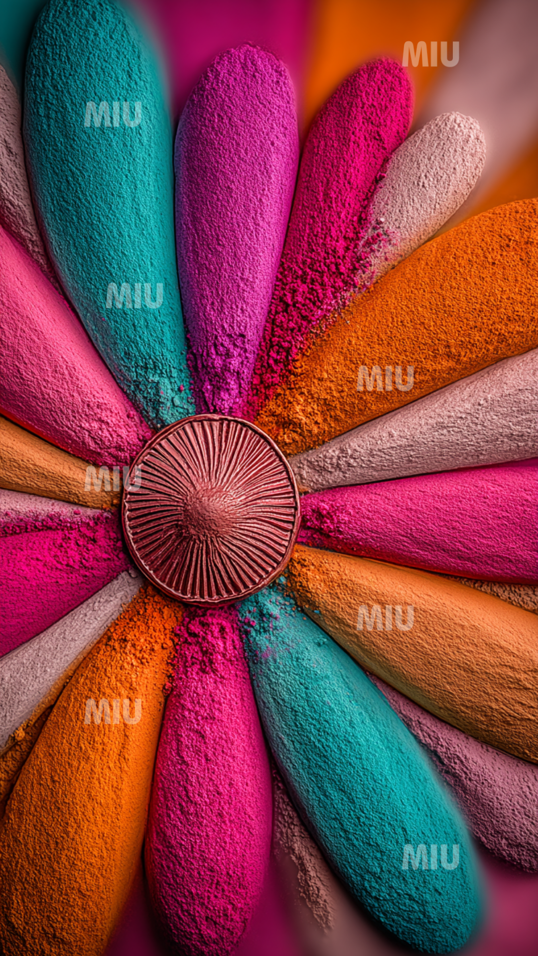 Fleur à noyau central rosé très pigmenté avec pétales texturés multicolores.