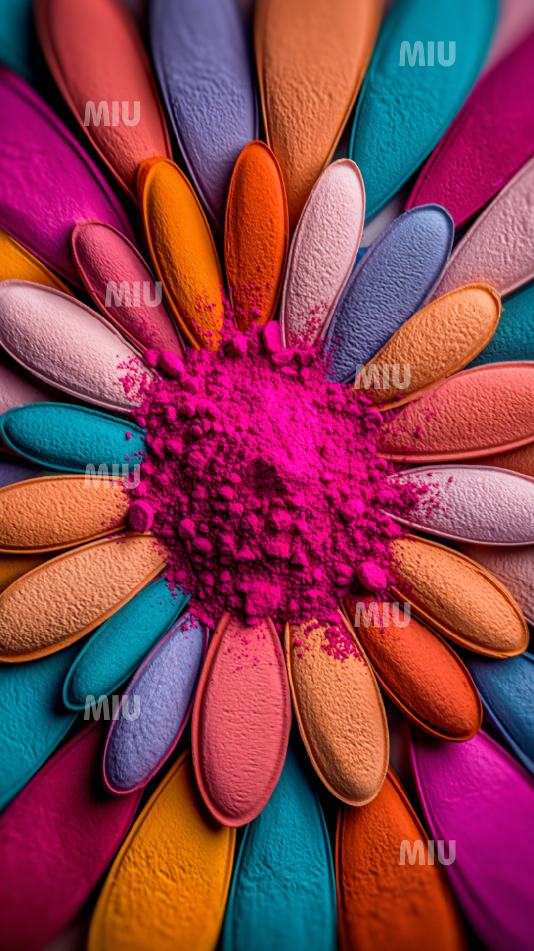 Explosion florale de pigments roses façon cerisier, pétales texturés et centre éclaté.