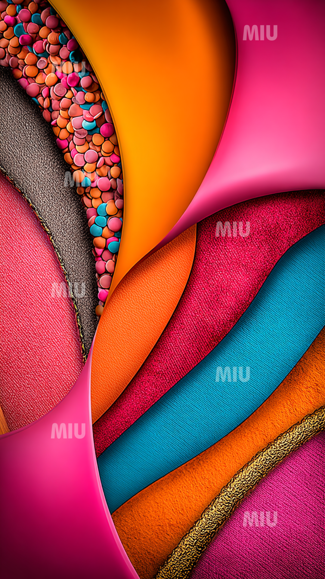 Plis d’étoffes sculptées dans des couleurs chaudes et vibrantes, créant un motif céleste décoratif et élégant.