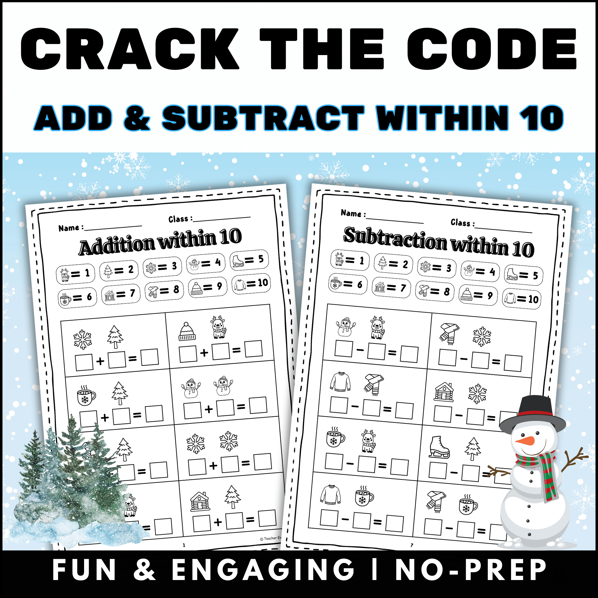 Crack the Code Winter Math Addition and Subtraction within 10 - Payhip