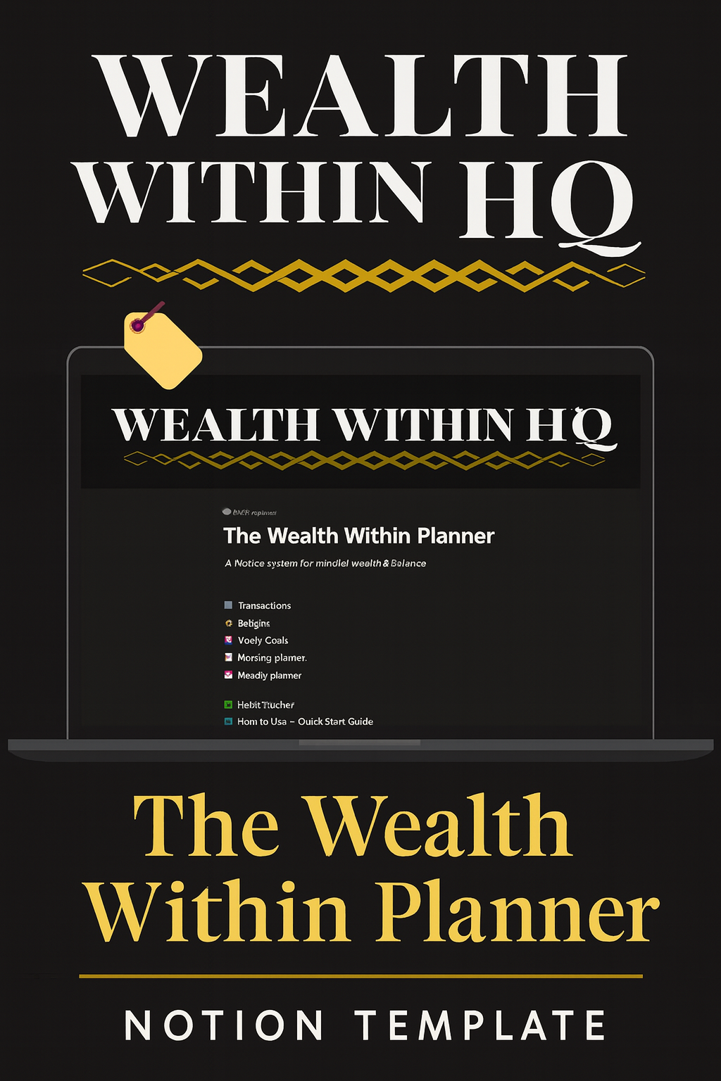 Luxury black and gold Notion planner by WealthMuse