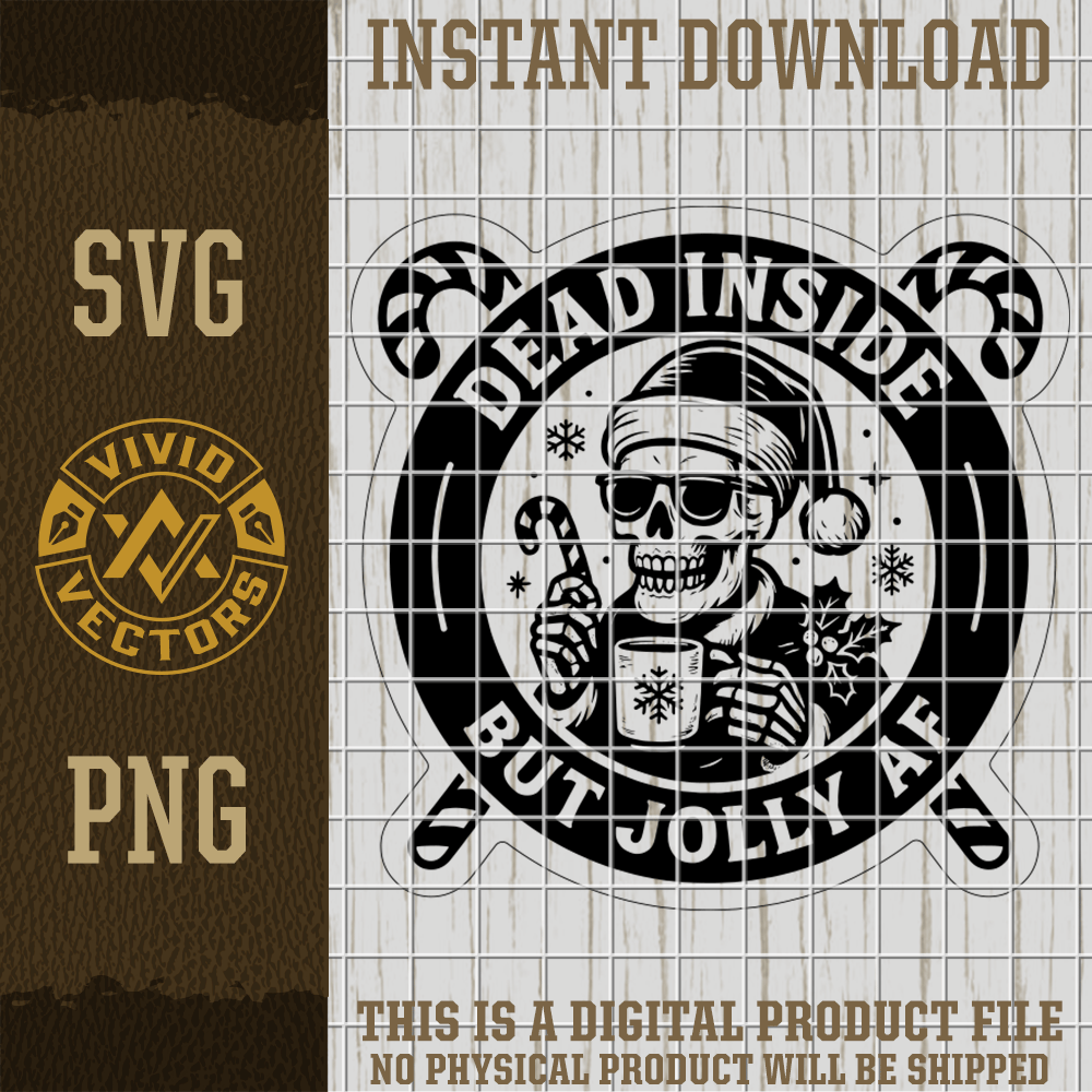 dead inside but jolly af skull christmas svg png funny dark humor santa hat candy cane vector laser engraving cut file