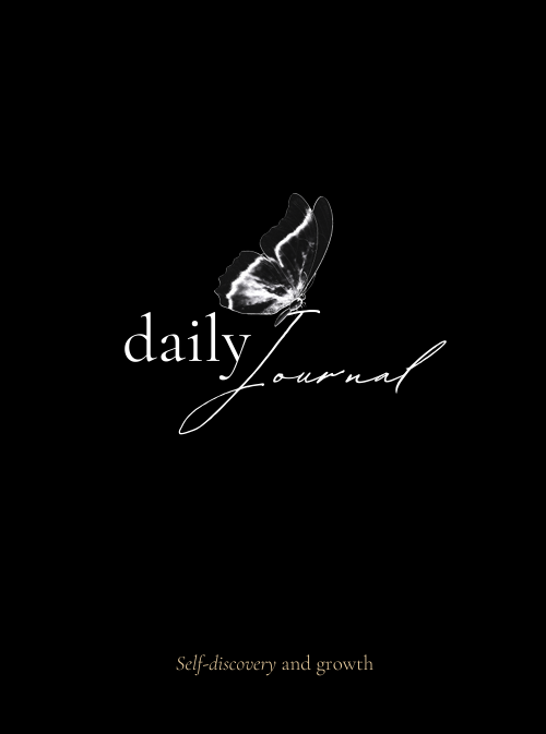 "Cover of Minimal Self-Reflection Journal with the word daily and subtitle Self-discovery and growth – clean black and white aesthetic design for printable journaling and personal growth."