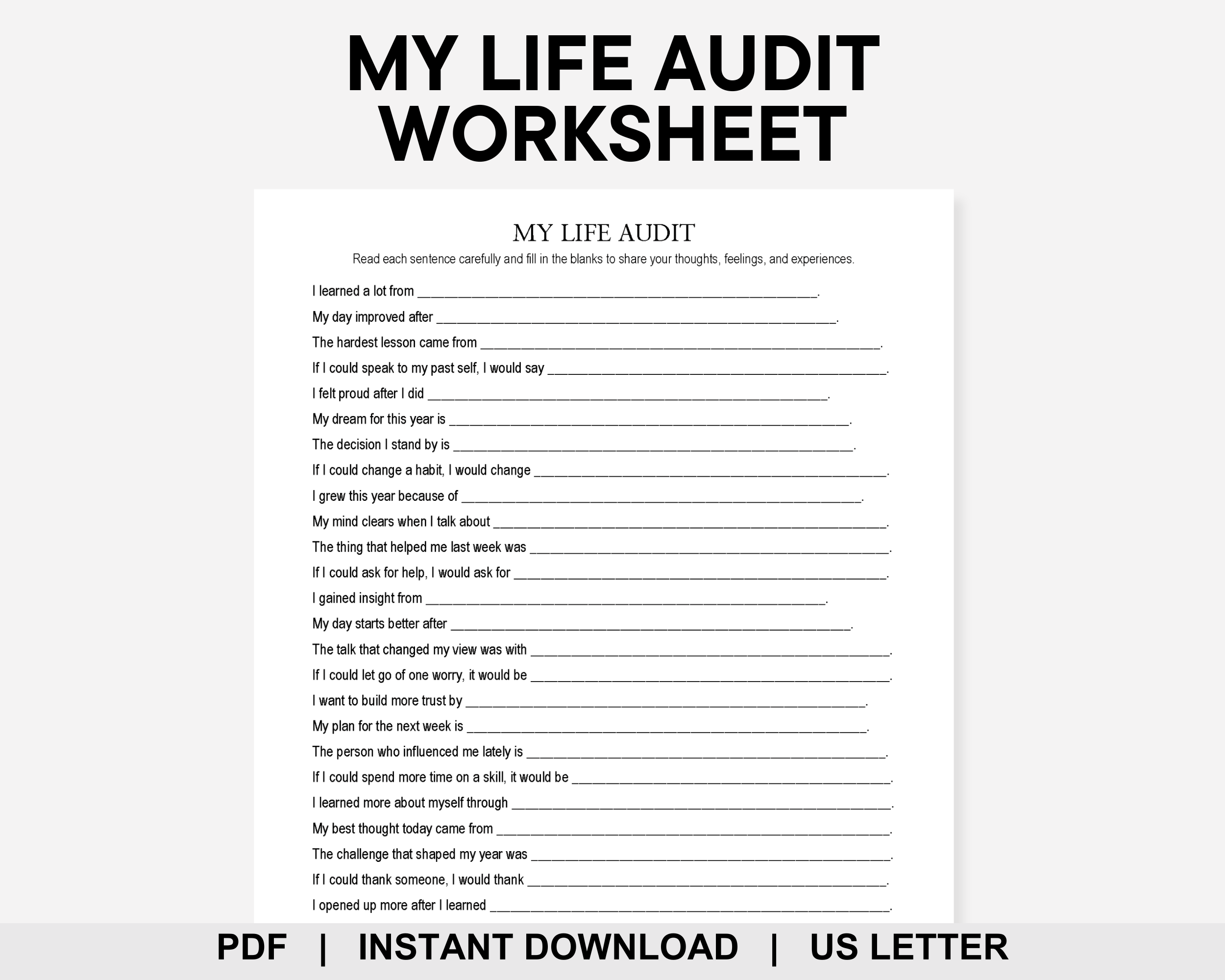 My Life Audit Worksheet, Life Reset, Vision Board, New Year Resolutions ...