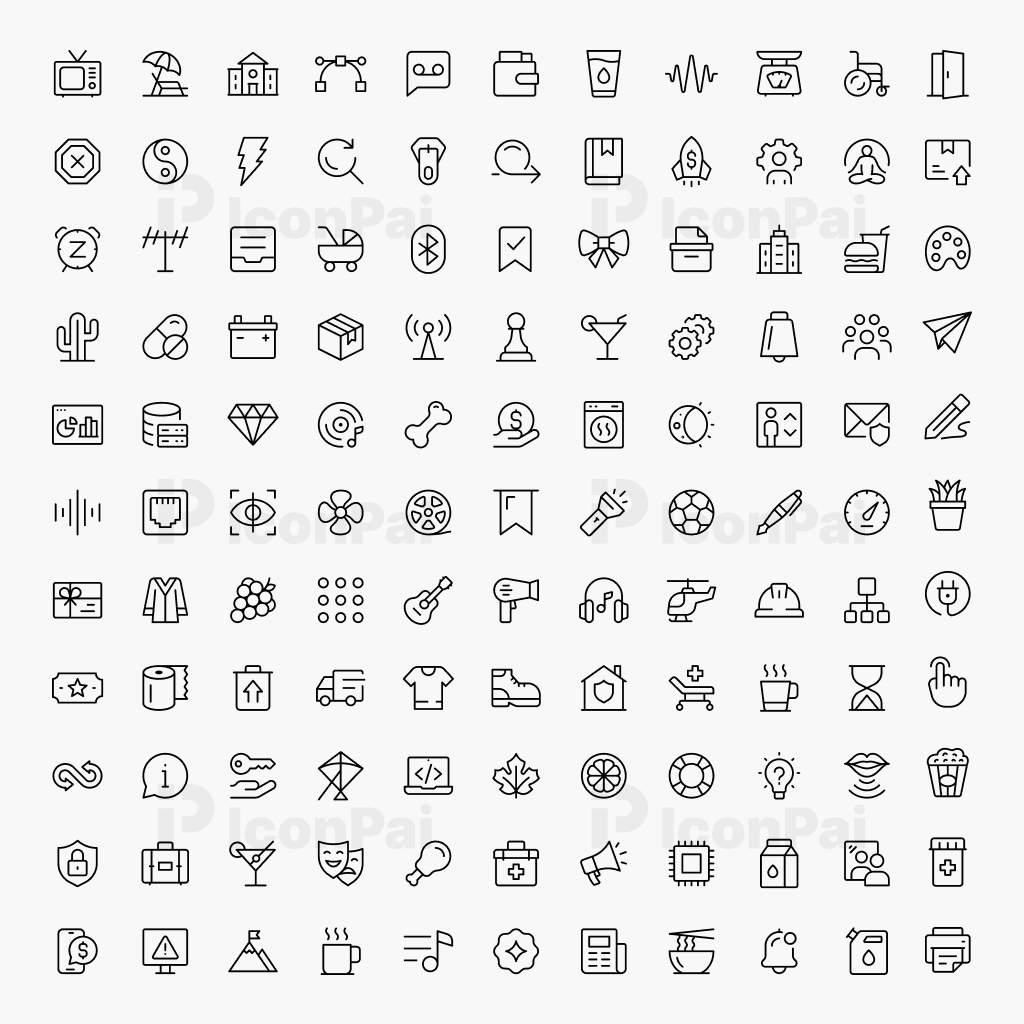 Basic UI Icons V4 – Thin line style preview of 125 clean minimal UI icons.