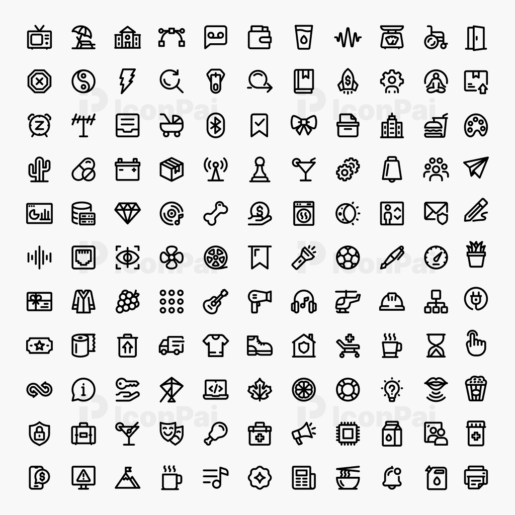 Basic UI Icons V4 – Bold thick line style preview of 125 essential interface icons.