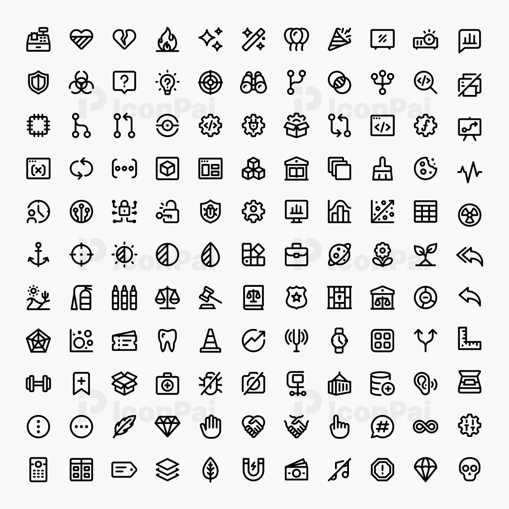 Basic UI Icons V5 – Bold thick line style preview of 125 essential interface icons.