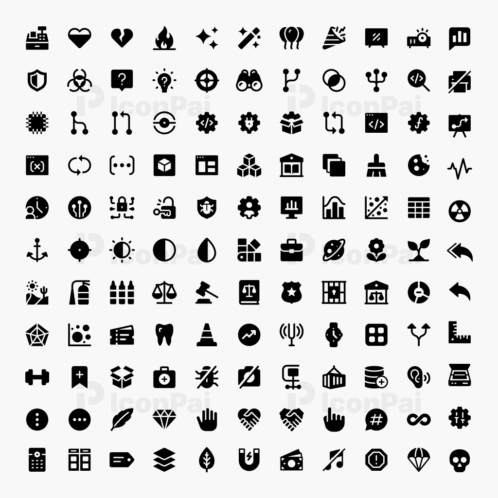 Basic UI Icons V5 – Solid filled style preview featuring 125 core UI icons.